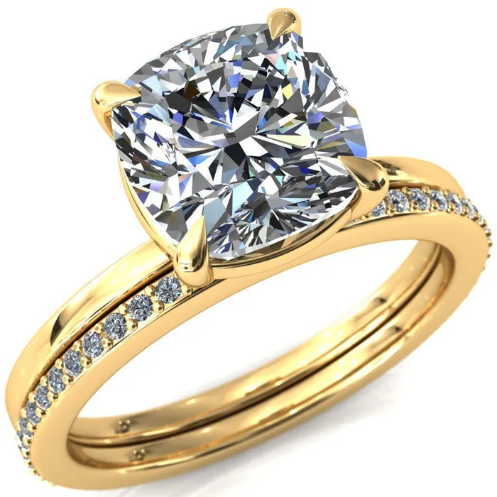 Fire Brilliance Rings Lyla Cushion Center Stone 4 Claw Prong Single Rail Solitaire Ring