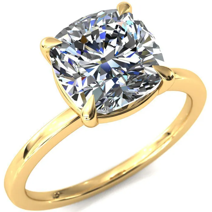Fire Brilliance Rings Lyla Cushion Center Stone 4 Claw Prong Single Rail Solitaire Ring