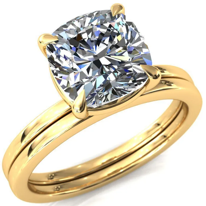 Fire Brilliance Rings Lyla Cushion Center Stone 4 Claw Prong Single Rail Solitaire Ring