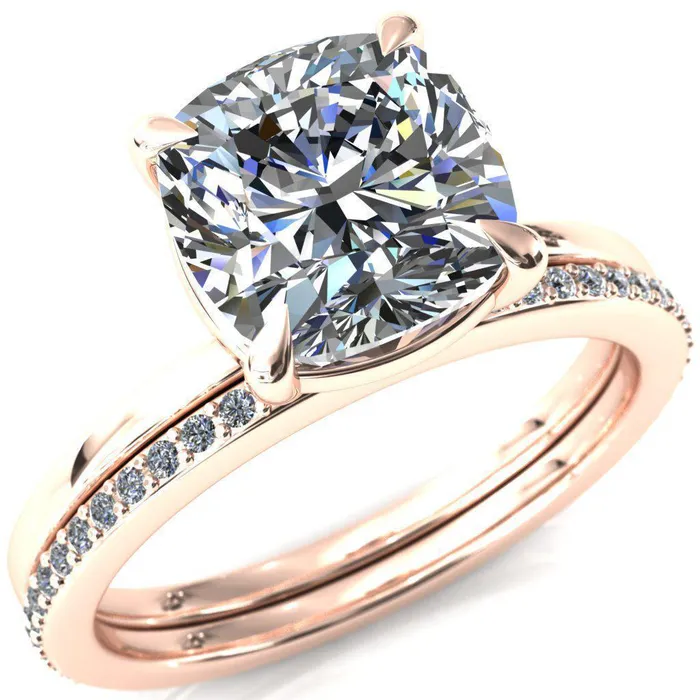 Fire Brilliance Rings Lyla Cushion Center Stone 4 Claw Prong Single Rail Solitaire Ring
