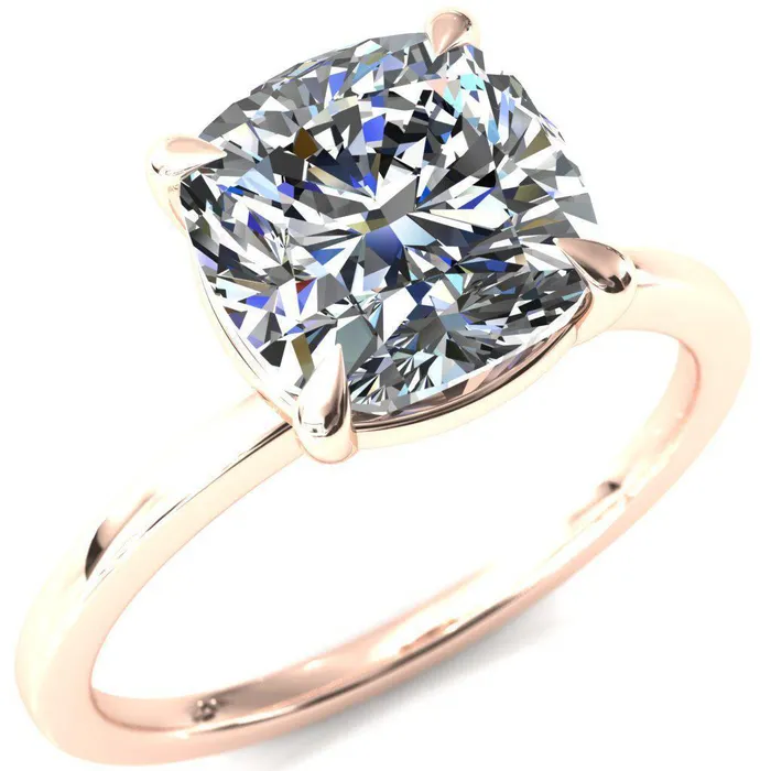 Fire Brilliance Rings Lyla Cushion Center Stone 4 Claw Prong Single Rail Solitaire Ring