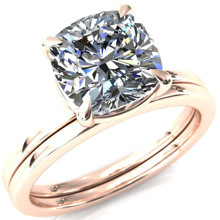 Fire Brilliance Rings Lyla Cushion Center Stone 4 Claw Prong Single Rail Solitaire Ring