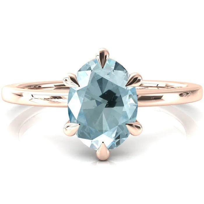 Fire Brilliance Rings Lyla Oval Aqua Blue Spinel 6 Claw Prong Single Rail Solitaire Ring