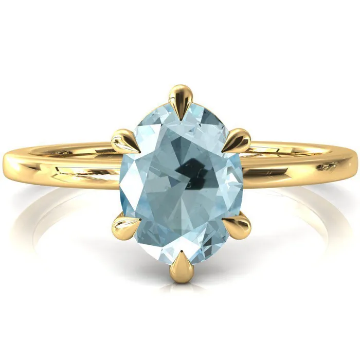Fire Brilliance Rings Lyla Oval Aqua Blue Spinel 6 Claw Prong Single Rail Solitaire Ring