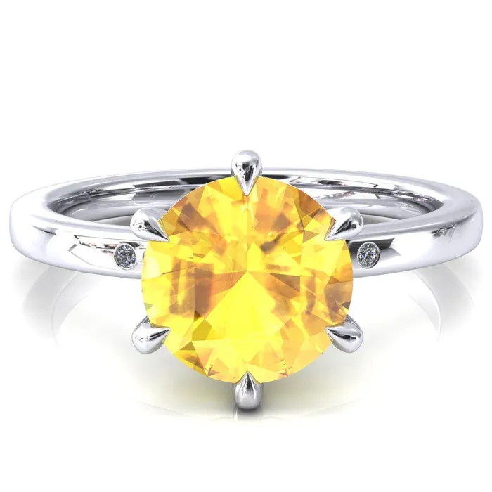 Fire Brilliance Rings Maise Round Yellow Sapphire 6 Prong Diamond Accent Engagement Ring Fire Brilliance Rings Maise Round Yellow Sapphire 6 Prong Diamond Accent Engagement Ring