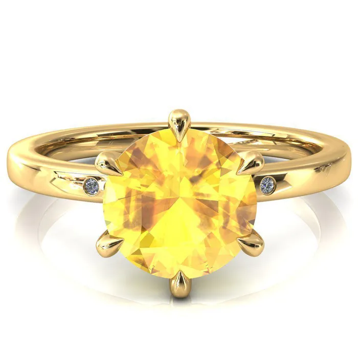 Fire Brilliance Rings Maise Round Yellow Sapphire 6 Prong Diamond Accent Engagement Ring