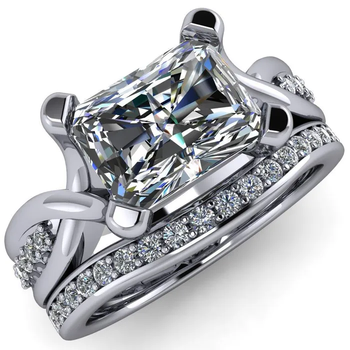 Fire Brilliance Rings Marmie Radiant Center Stone 4 Prong Split Shank Diamond Channel Cathedral Ring Fire Brilliance Rings Marmie Radiant Center Stone 4 Prong Split Shank Diamond Channel Cathedral Ring