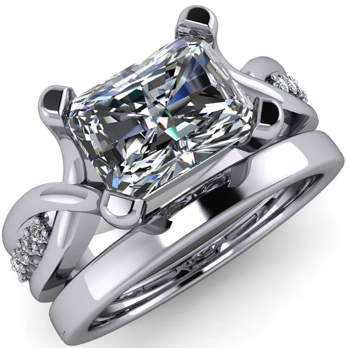 Fire Brilliance Rings Marmie Radiant Center Stone 4 Prong Split Shank Diamond Channel Cathedral Ring
