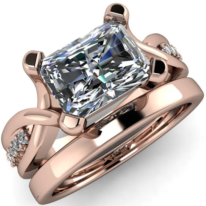 Fire Brilliance Rings Marmie Radiant Center Stone 4 Prong Split Shank Diamond Channel Cathedral Ring