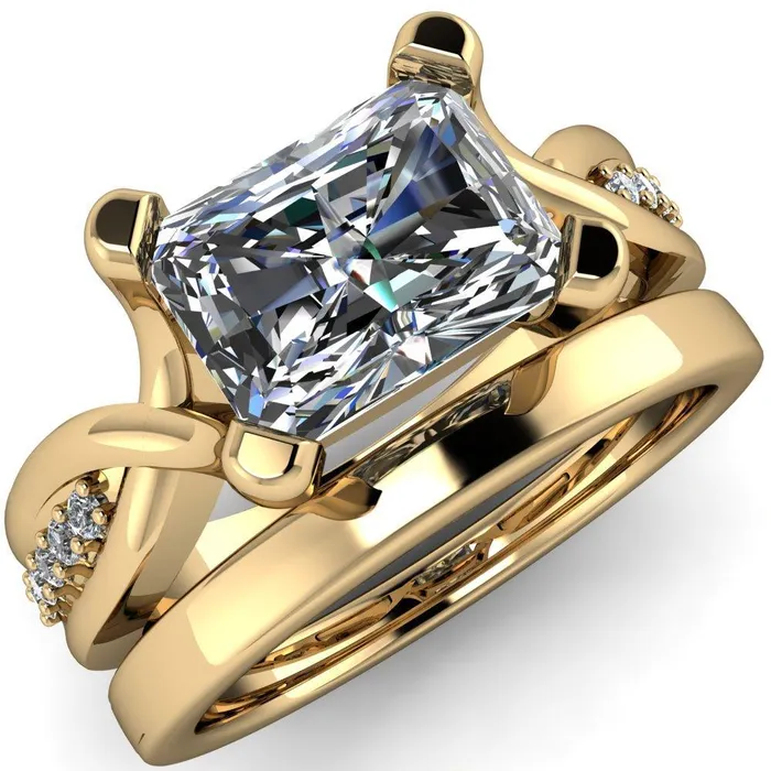 Fire Brilliance Rings Marmie Radiant Center Stone 4 Prong Split Shank Diamond Channel Cathedral Ring