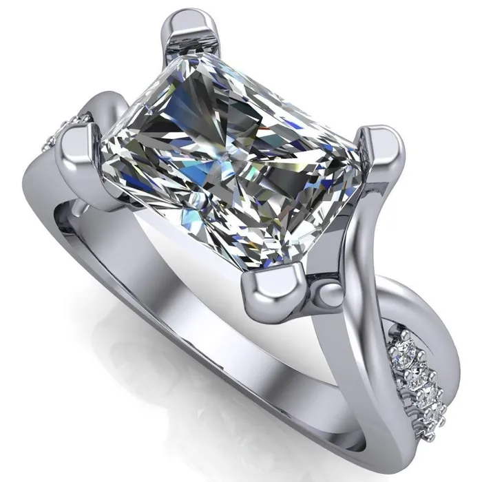 Fire Brilliance Rings Marmie Radiant Center Stone 4 Prong Split Shank Diamond Channel Cathedral Ring