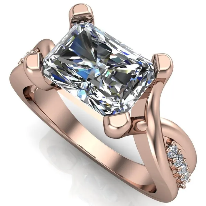Fire Brilliance Rings Marmie Radiant Center Stone 4 Prong Split Shank Diamond Channel Cathedral Ring