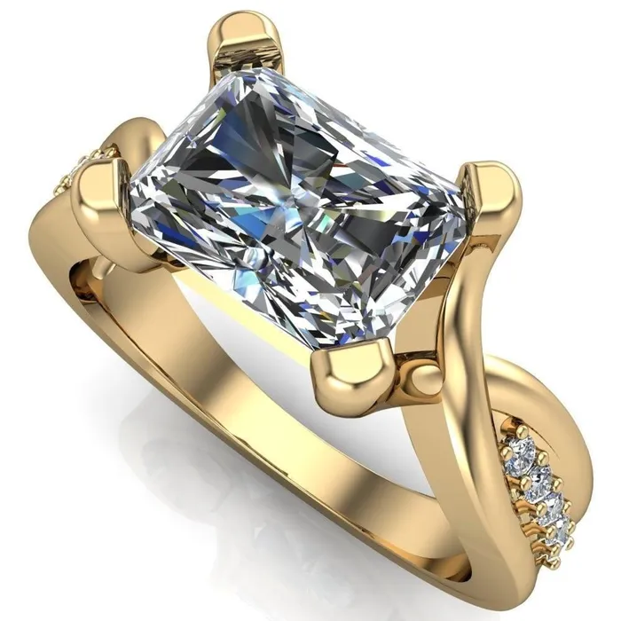 Fire Brilliance Rings Marmie Radiant Center Stone 4 Prong Split Shank Diamond Channel Cathedral Ring