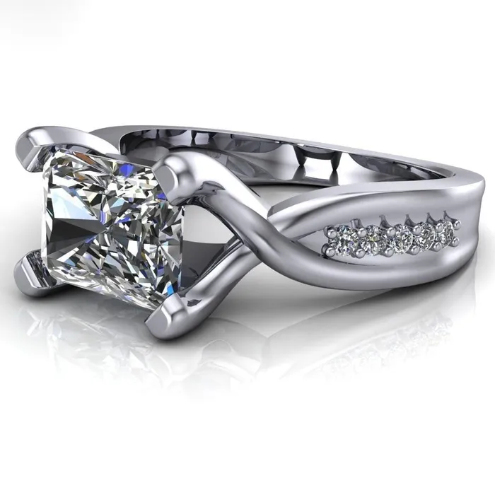 Fire Brilliance Rings Marmie Radiant Center Stone 4 Prong Split Shank Diamond Channel Cathedral Ring