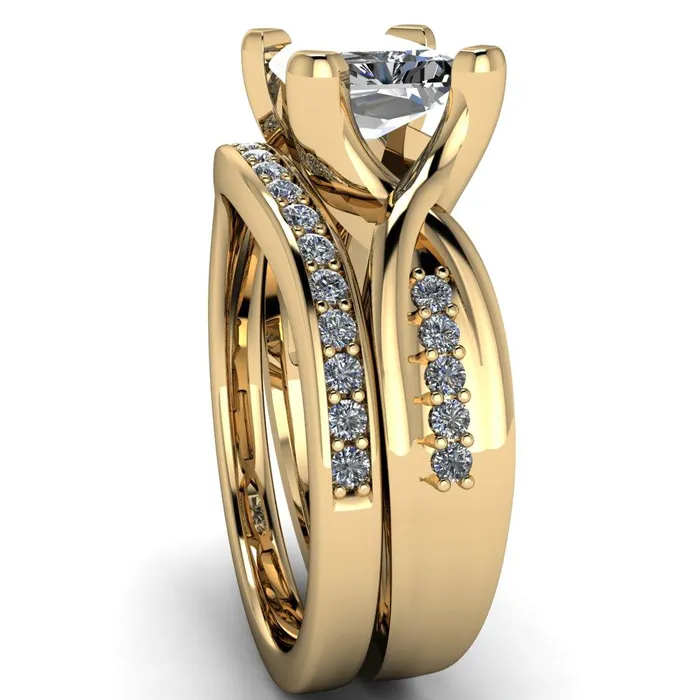 Fire Brilliance Rings Marmie Radiant Center Stone 4 Prong Split Shank Diamond Channel Cathedral Ring