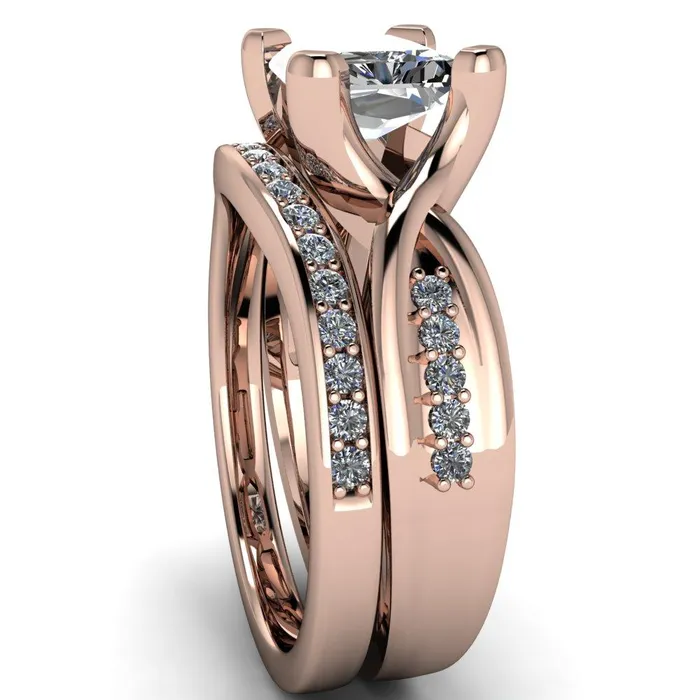 Fire Brilliance Rings Marmie Radiant Center Stone 4 Prong Split Shank Diamond Channel Cathedral Ring