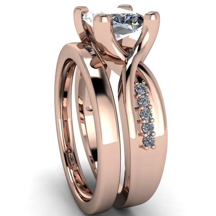 Fire Brilliance Rings Marmie Radiant Center Stone 4 Prong Split Shank Diamond Channel Cathedral Ring