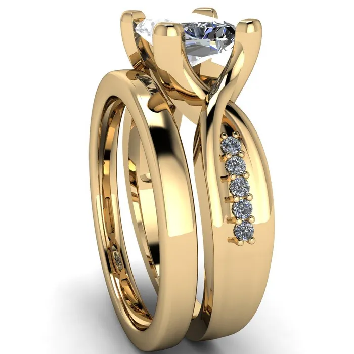 Fire Brilliance Rings Marmie Radiant Center Stone 4 Prong Split Shank Diamond Channel Cathedral Ring