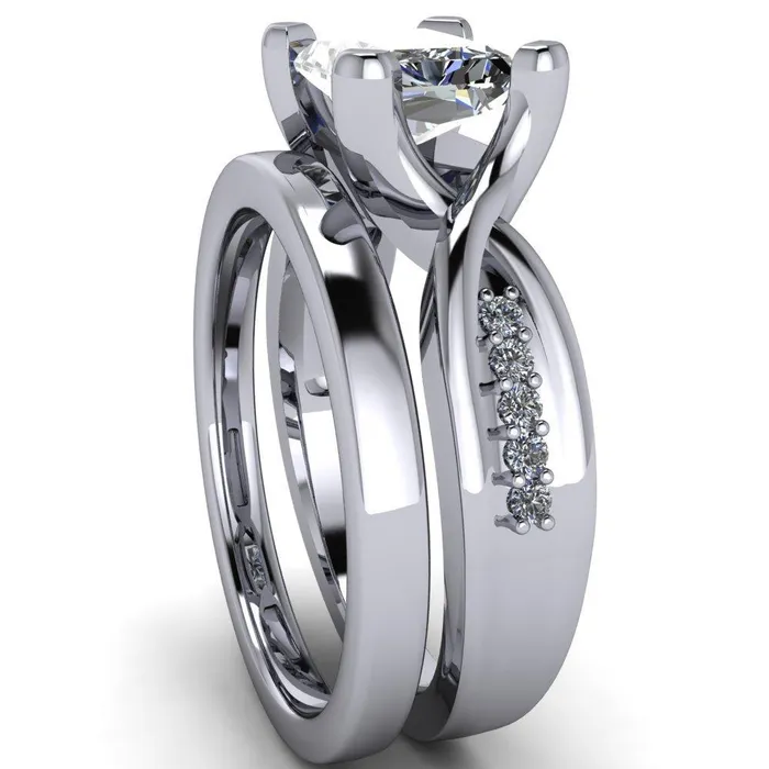 Fire Brilliance Rings Marmie Radiant Center Stone 4 Prong Split Shank Diamond Channel Cathedral Ring
