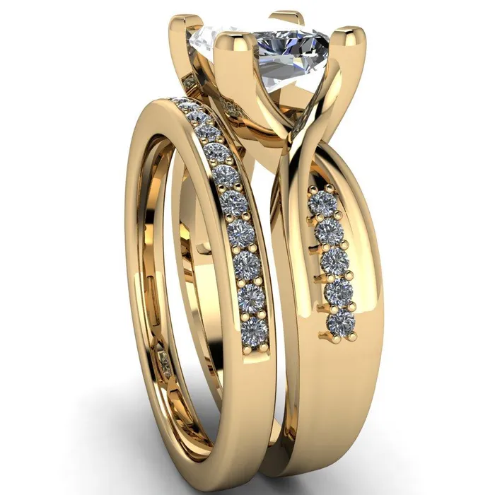 Fire Brilliance Rings Marmie Radiant Center Stone 4 Prong Split Shank Diamond Channel Cathedral Ring