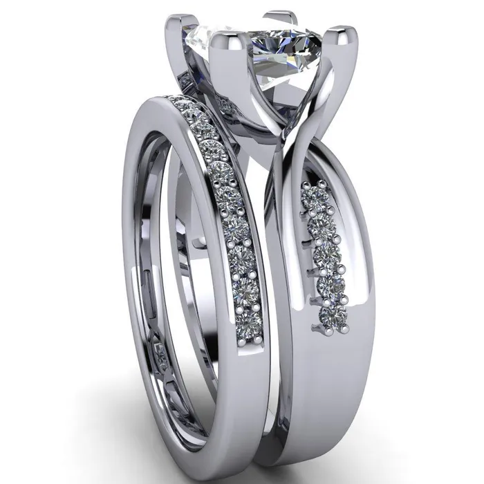 Fire Brilliance Rings Marmie Radiant Center Stone 4 Prong Split Shank Diamond Channel Cathedral Ring
