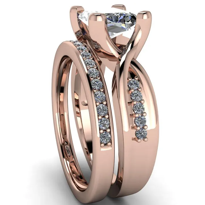 Fire Brilliance Rings Marmie Radiant Center Stone 4 Prong Split Shank Diamond Channel Cathedral Ring