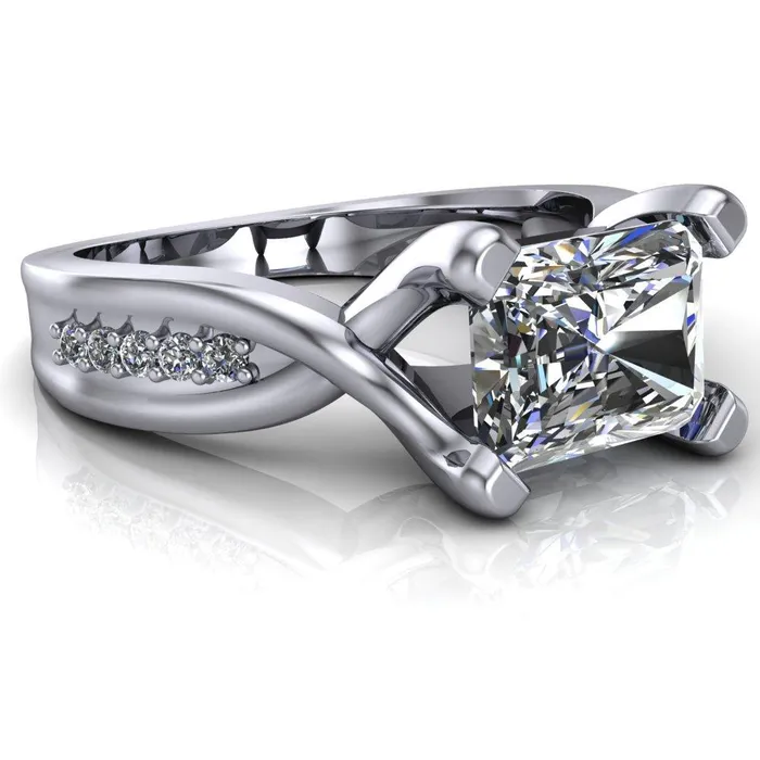 Fire Brilliance Rings Marmie Radiant Center Stone 4 Prong Split Shank Diamond Channel Cathedral Ring