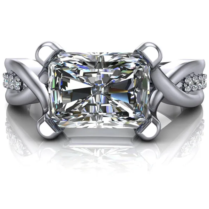 Fire Brilliance Rings Marmie Radiant Center Stone 4 Prong Split Shank Diamond Channel Cathedral Ring