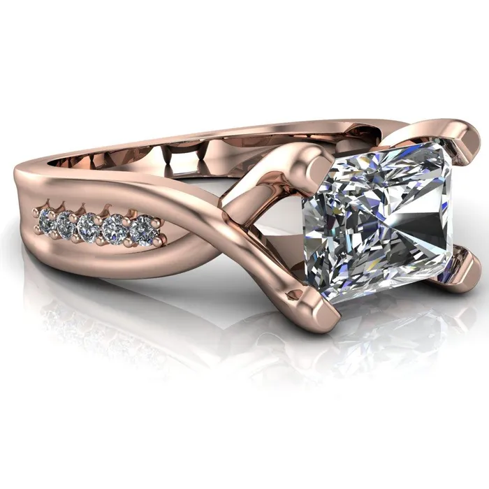 Fire Brilliance Rings Marmie Radiant Center Stone 4 Prong Split Shank Diamond Channel Cathedral Ring