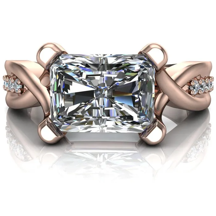 Fire Brilliance Rings Marmie Radiant Center Stone 4 Prong Split Shank Diamond Channel Cathedral Ring