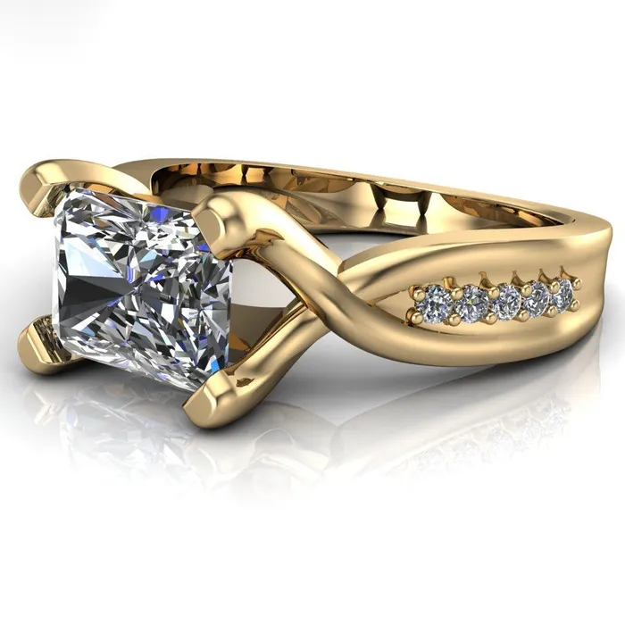 Fire Brilliance Rings Marmie Radiant Center Stone 4 Prong Split Shank Diamond Channel Cathedral Ring