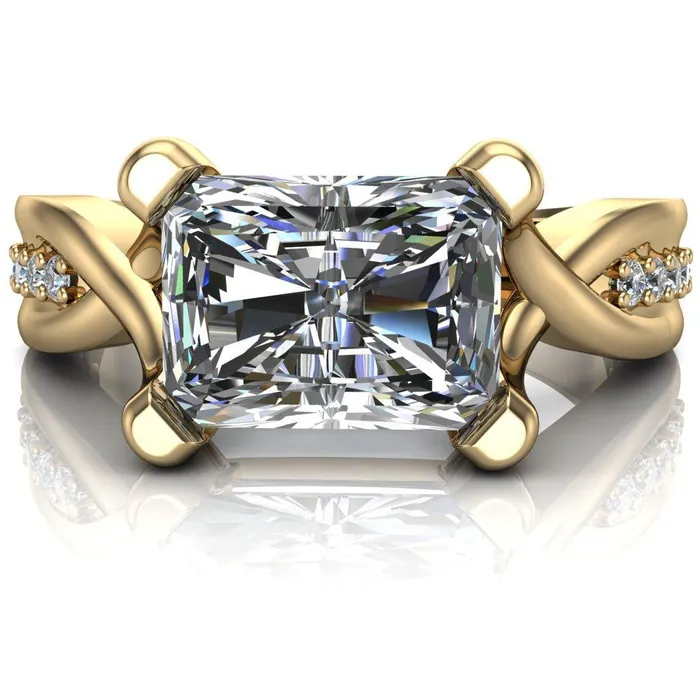 Fire Brilliance Rings Marmie Radiant Center Stone 4 Prong Split Shank Diamond Channel Cathedral Ring