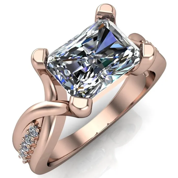 Fire Brilliance Rings Marmie Radiant Center Stone 4 Prong Split Shank Diamond Channel Cathedral Ring