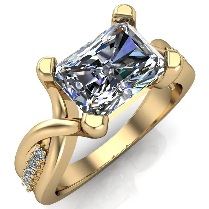 Fire Brilliance Rings Marmie Radiant Center Stone 4 Prong Split Shank Diamond Channel Cathedral Ring