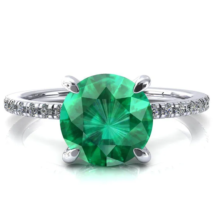 Fire Brilliance Rings Mayeli Round Emerald 4 Claw Prong Micro Pave Diamond Sides Engagement Ring Fire Brilliance Rings Mayeli Round Emerald 4 Claw Prong Micro Pave Diamond Sides Engagement Ring