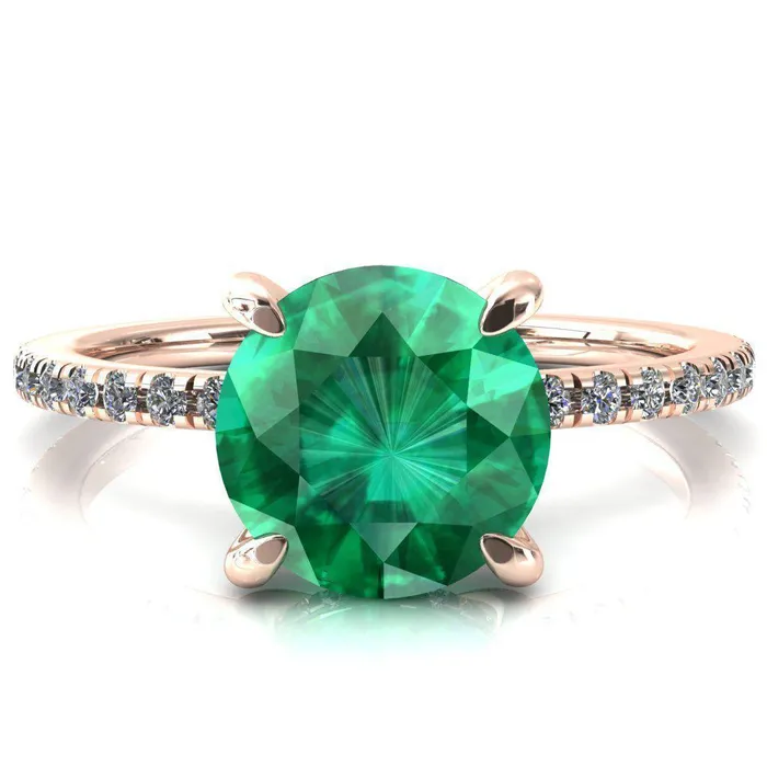 Fire Brilliance Rings Mayeli Round Emerald 4 Claw Prong Micro Pave Diamond Sides Engagement Ring