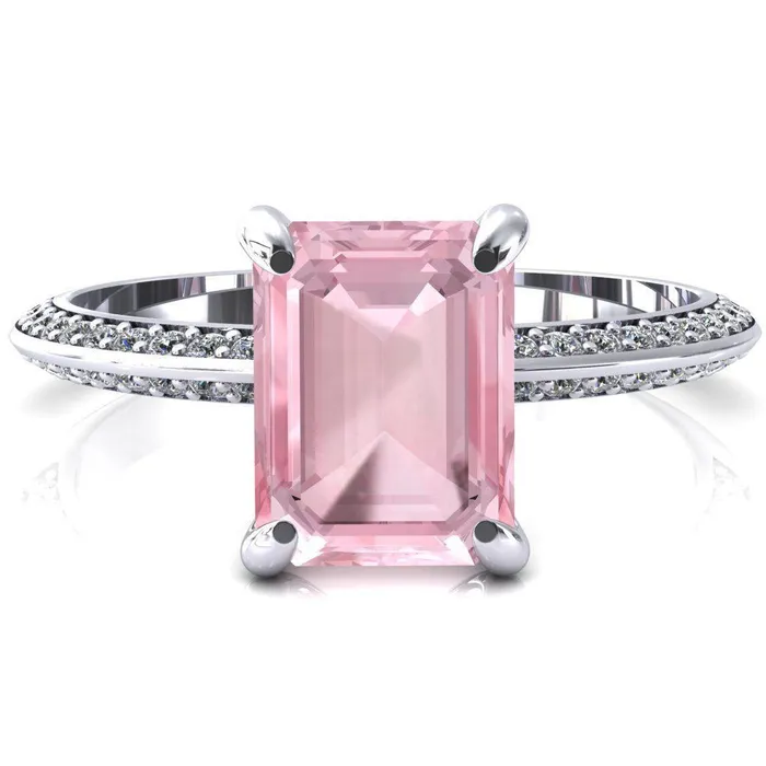 Fire Brilliance Rings Nancy Emerald Pink Sapphire 4 Prong 12 Eternity Diamond Knife Shank Accent Engagement Ring Fire Brilliance Rings Nancy Emerald Pink Sapphire 4 Prong 12 Eternity Diamond Knife Shank Accent Engagement Ring