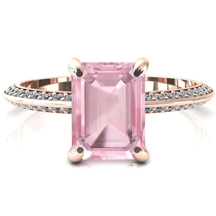 Fire Brilliance Rings Nancy Emerald Pink Sapphire 4 Prong 12 Eternity Diamond Knife Shank Accent Engagement Ring
