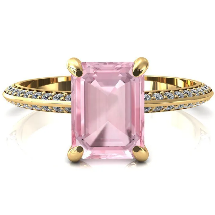 Fire Brilliance Rings Nancy Emerald Pink Sapphire 4 Prong 12 Eternity Diamond Knife Shank Accent Engagement Ring