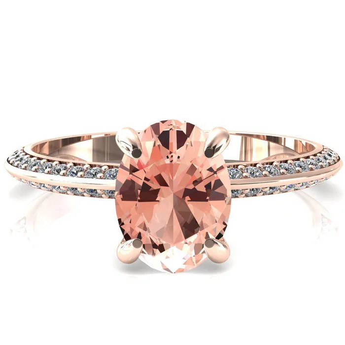 Fire Brilliance Rings Nancy Oval Champagne Sapphire 4 Prong 12 Eternity Diamond Knife Shank Accent Engagement Ring
