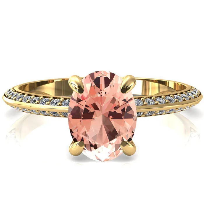 Fire Brilliance Rings Nancy Oval Champagne Sapphire 4 Prong 12 Eternity Diamond Knife Shank Accent Engagement Ring