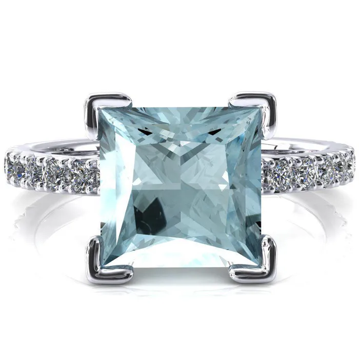 Fire Brilliance Rings Nefili Princess Aqua Blue Spinel 4 Prong 58 Eternity Diamond French Pave Engagement Ring Fire Brilliance Rings Nefili Princess Aqua Blue Spinel 4 Prong 58 Eternity Diamond French Pave Engagement Ring