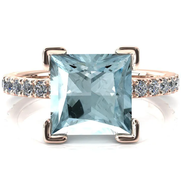 Fire Brilliance Rings Nefili Princess Aqua Blue Spinel 4 Prong 58 Eternity Diamond French Pave Engagement Ring