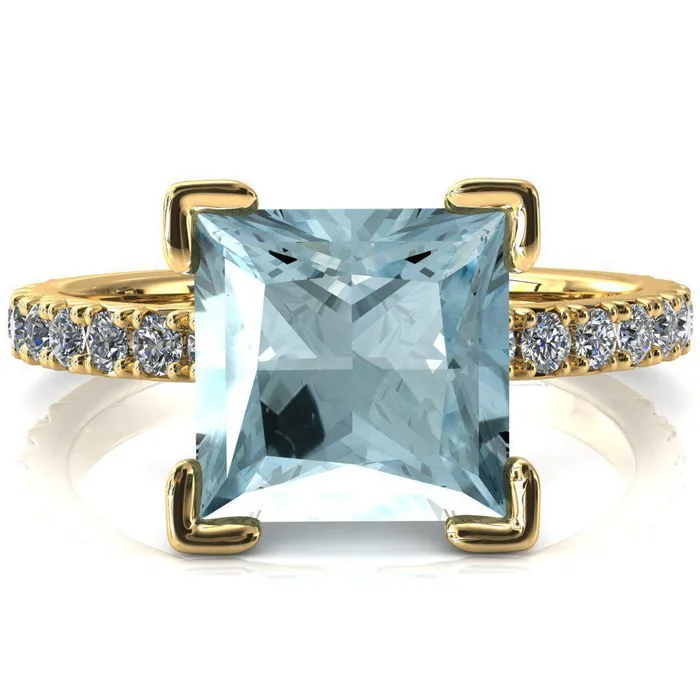 Fire Brilliance Rings Nefili Princess Aqua Blue Spinel 4 Prong 58 Eternity Diamond French Pave Engagement Ring