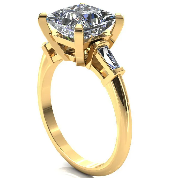 Fire Brilliance Rings Quinn PrincessSquare Moissanite 4 Prong Single Baguette Diamond Side Ring