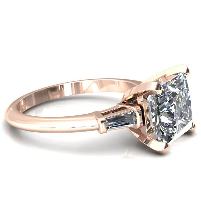 Fire Brilliance Rings Quinn PrincessSquare Moissanite 4 Prong Single Baguette Diamond Side Ring