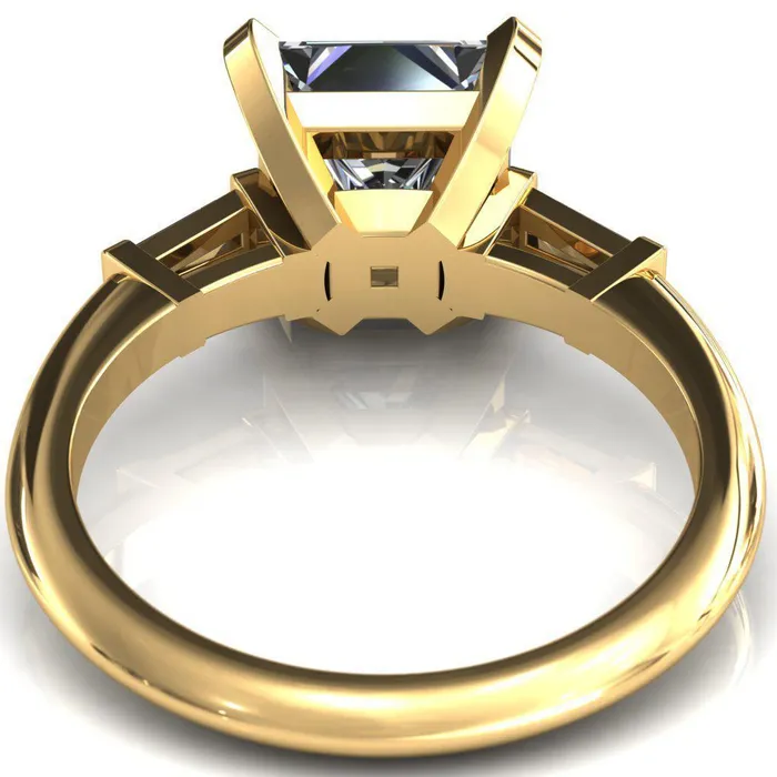 Fire Brilliance Rings Quinn PrincessSquare Moissanite 4 Prong Single Baguette Diamond Side Ring