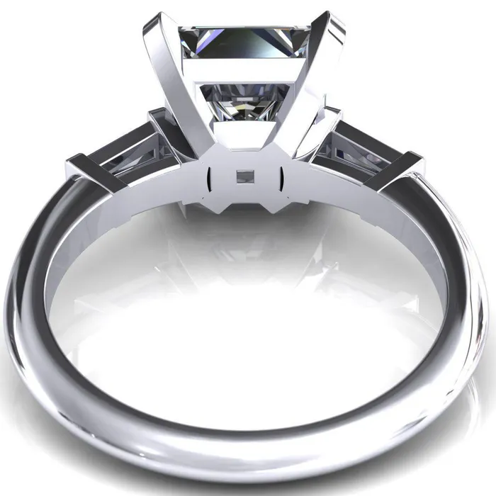 Fire Brilliance Rings Quinn PrincessSquare Moissanite 4 Prong Single Baguette Diamond Side Ring