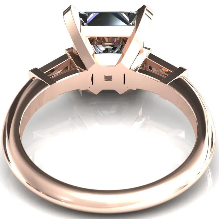 Fire Brilliance Rings Quinn PrincessSquare Moissanite 4 Prong Single Baguette Diamond Side Ring