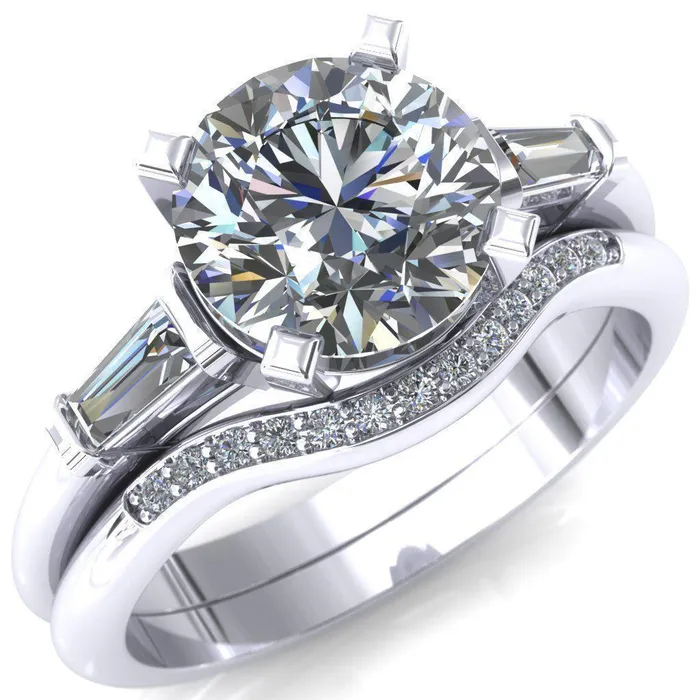 Fire Brilliance Rings Quinn Round Center Stone 4 Prong Single Baguette Diamond Side Ring Fire Brilliance Rings Quinn Round Center Stone 4 Prong Single Baguette Diamond Side Ring